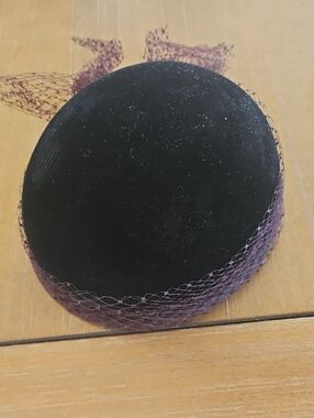 Vintage Betmar Neiman Marcus Black Velvet Pillbox Hat with Purple Netting